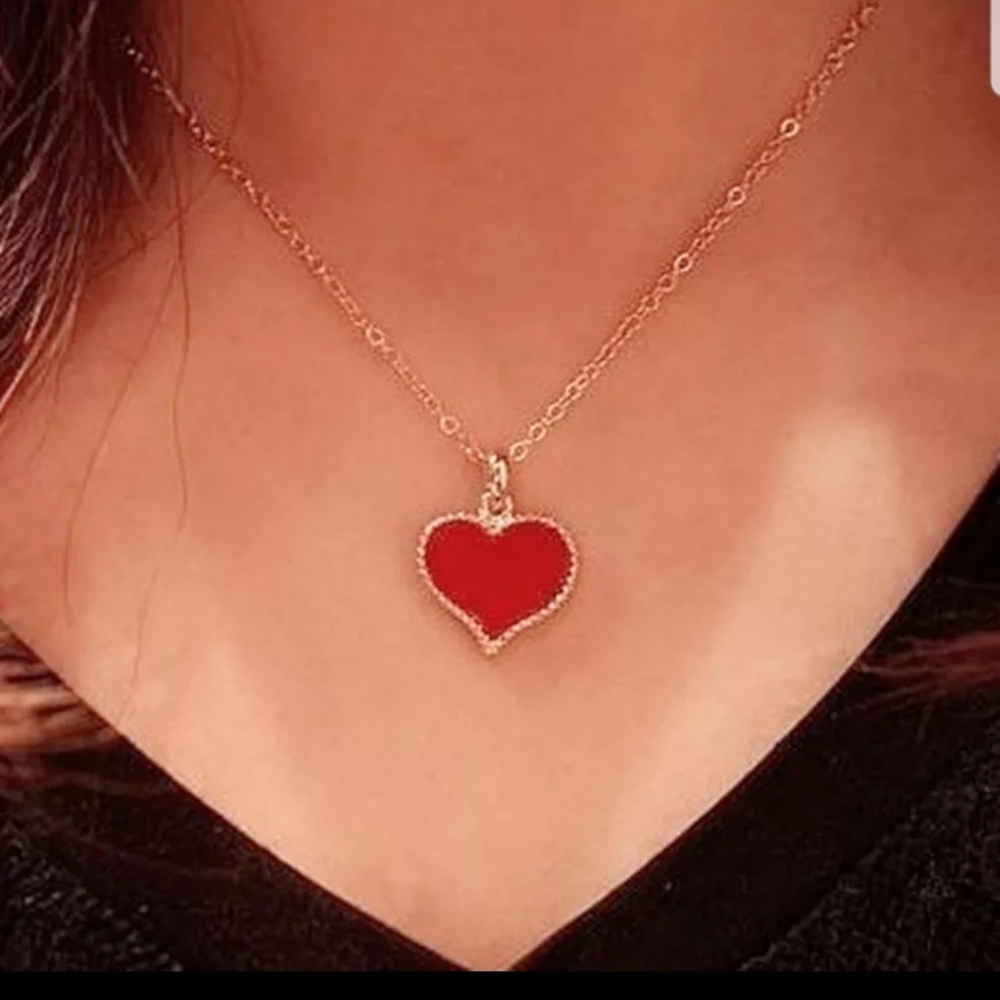 RED HEART AND GOLD NECKLACE